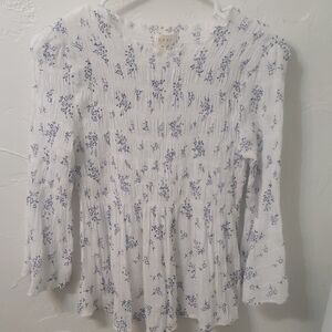 Adiva White and Blue Patterned Blouse